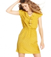 The shoe-print design on this Jessica Simpson dress is so adorbs! A ruffled neckline and cute pockets create a look so versatile, you can wear it during the day as is or during cooler nights with leggings!