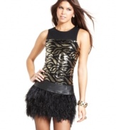 Dress like a red-carpet vixen in Baby Phat's standout frock, heavily appointed in multi-tonal sequins and feathery fringes.