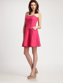 Princess seams not only lend a classic touch to this universally flattering style, but they also ensure a phenomenal fit. Ruffle-trim along sweetheart necklinePrincess seamsSlash pocketsFlare skirtBack zipperAbout 20 from natural waistCottonMachine washImported Model shown is 5'11½ (181cm) wearing US size 4. Princess seams not only lend a classic touch to this universally flattering style, but they also ensure a phenomenal fit. Ruffle-trim along sweetheart necklinePrincess seamsSlash pocketsFlare skirtBack zipperAbout 20 from natural waistCottonMachine washImported Model shown is 5'11½ (181cm) wearing US size 4.