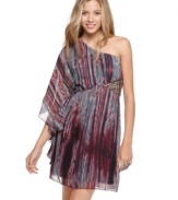 Painterly stripes and a studded applique add appeal to this technicolor dream dress from As U Wish! Pair it with peep-toe pumps and a few cool bangles for a breathtaking date look.