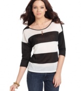 Diversify your collection of patterned tops with this bold striped style from Planet Gold! Pairs perfectly with jeans and jewels for a polished day look!