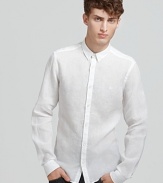 Crisp linen showcases a classic button front shirt from Burberry Brit.