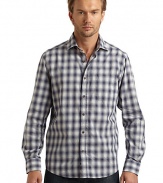 THE LOOKFaded plaid designPoint collarFront button closureLong button cuff sleevesChest patch pocketU-shaped hemTHE MATERIALCottonCARE & ORIGINMachine washImportedThis item was originally available for purchase at Saks Fifth Avenue OFF 5TH stores. 
