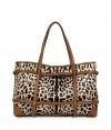 Carry your essential items in style with this ultra-luxe leather and animal print tote from Valentino - Classic carryall shape, two adjustable shoulder straps, animal print nylon front, leather detailed back and trim, embossed leather logo detail - Perfect for everyday use or for stylish traveling