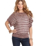From the batwing sleeves to the variegated stripes, perfect details make this sumptuous sweater from American Rag a fall essential.