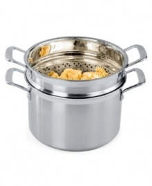 Every pot has a purpose. Le Creuset's stainless steel pasta pot has several, creating valuable options in your kitchen. Utilize the insert to boil pasta or steam veggies and shellfish, or use the pot alone to prepare flavorful stocks, soups and more. Lifetime warranty. Every pot has a purpose. Le Creuset's stainless steel pasta pot has several, creating valuable options in your kitchen. Utilize the insert to boil pasta or steam veggies and shellfish, or use the pot alone to prepare flavorful stocks, soups and more. Lifetime warranty.
