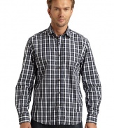 THE LOOKPlaid designPoint collarFront button closureLong button cuff sleevesChest patch pocketU-shaped hemTHE MATERIALCottonCARE & ORIGINMachine washImportedThis item was originally available for purchase at Saks Fifth Avenue OFF 5TH stores. 
