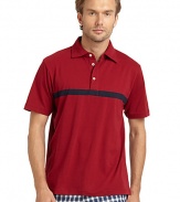 THE LOOKPolo collarFront button placketShort sleevesContrast stripe accentVented shirttail hemTHE MATERIALCottonCARE & ORIGINMachine washImportedThis item was originally available for purchase at Saks Fifth Avenue OFF 5TH stores. 