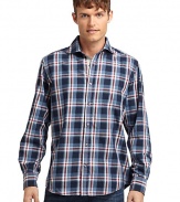 THE LOOKPlaid designShirt collarFront button closureLong button cuff sleevesU-shaped hemTHE MATERIALCottonCARE & ORIGINMachine washImportedThis item was originally available for purchase at Saks Fifth Avenue OFF 5TH stores. 