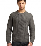 THE LOOKCable-knit designRibbed crewneckLong ribbed cuff sleevesRibbed hemTHE MATERIALCotton/acrylicCARE & ORIGINHand washImported