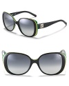 Glam oversized sunglasses get a sporty touch with colorful stripe detail at sides.