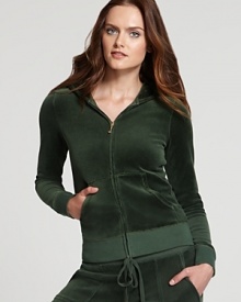 Ease into the season with a classic Juicy Couture terry hoodie, perfect for weekend lounging or layering over everyday basics for effortless fall style.