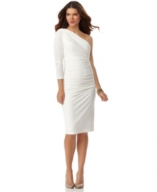 Suzi Chin's one-shoulder white dress has a gorgeous Grecian drape with modern, minimalist appeal. (Clearance) Suzi Chin's one-shoulder white dress has a gorgeous Grecian drape with modern, minimalist appeal. (Clearance)