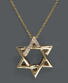 A true expression of faith. Effy Collection's exquisite Star of David pendant is crafted in luminous 14k gold and features a light dusting of sparkling diamond accents at the top. Approximate length: 18 inches. Approximate drop: 7/8 inch. A true expression of faith. Effy Collection's exquisite Star of David pendant is crafted in luminous 14k gold and features a light dusting of sparkling diamond accents at the top. Approximate length: 18 inches. Approximate drop: 7/8 inch.