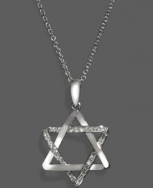 Symbolic and sentimental. Effy Collection's stunning Star of David pendant makes the perfect holiday gift. Crafted in 14k white gold, sparkling, round-cut diamonds (1/8 ct. t.w.) add extra shine. Approximate length: 18 inches. Approximate drop: 1/2 inch. Symbolic and sentimental. Effy Collection's stunning Star of David pendant makes the perfect holiday gift. Crafted in 14k white gold, sparkling, round-cut diamonds (1/8 ct. t.w.) add extra shine. Approximate length: 18 inches. Approximate drop: 1/2 inch.