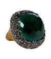 Inspired by dreams of Africa, Alexis Bittars Siyabona cocktail ring lends an alluring edge of glamour to your look - Deep emerald green stone, tonal silver crystals, gunmetal-toned setting, textural gold-toned band - Wear with everything from jeans and pullovers to cocktail dresses and heels