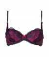 Add instant sex appeal with this naught-but-nice bra from Elle MacPherson Intimates - Pink with charcoal lace overlay, adjustable narrow straps with bow detail, front bow, hook and eye closure, padded cups - Perfect underneath your favorite dress