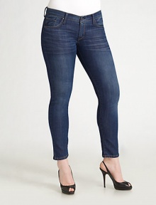 Sleek, stretchy body-skimming denim for your most flattering fit. THE FITSleek fit at waist and hips Skinny-leg style Rise, about 8¾ Inseam, about 29THE DETAILSZip-fly and button closure Five-pocket style Contrast topstitching 85% cotton/12% polyester/3% spandex; machine wash Made in USA 