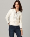 Mesh and cable-knit come together to create a study in texture for this new petite cardigan by DKNY Jeans. (Clearance)