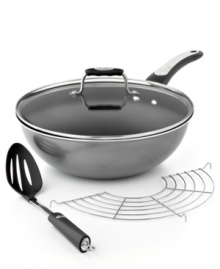 Cause a stir in your space! Introducing a healthier, smarter way to cook for you & your family, this stir-fry set includes everything you need to make a delicious and nutrient-rich meal. The 12 wok features an aluminum core for quick heating and a superior Easy Glide Action nonstick coating that means less butter and oils are needed for cooking. Lifetime warranty. Cause a stir in your space! Introducing a healthier, smarter way to cook for you & your family, this stir-fry set includes everything you need to make a delicious and nutrient-rich meal. The 12 wok features an aluminum core for quick heating and a superior Easy Glide Action nonstick coating that means less butter and oils are needed for cooking. Lifetime warranty.