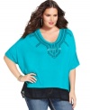 Sparkle in Seven7 Jeans' short sleeve plus size top, featuring a sequined neckline.