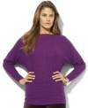 Lauren Ralph Lauren's unique horizontal cable knit and dolman sleeves lend modern appeal to a chic petite boatneck sweater.