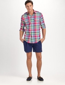 Bright plaid lends handsome character to a military-inspired workshirt, crafted in a trim, modern fit from silky cotton poplin.Button-frontPoint collarShoulder epaulettesChest patch pocketsCottonMachine washImported Bright plaid lends handsome character to a military-inspired workshirt, crafted in a trim, modern fit from silky cotton poplin.Button-frontPoint collarShoulder epaulettesChest patch pocketsCottonMachine washImported