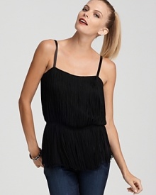 Master vintage-inspired chic in this flirtatious Theory tank, touting layers of playful silk fringe.