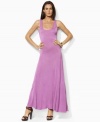 This breezy Lauren by Ralph Lauren maxi dress is given a feminine update in a lightweight silk-knit construction with chic godet pleats for a fuller skirt.