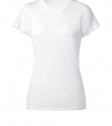 A wardrobe staple destined to become your favorite, Jil Sanders pristine V-neck is as chic as it is versatile - V-neckline, short sleeves, contoured seaming - Form-fitting - Wear with a modern blazer, leather leggings and ankle boots