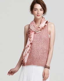 Subtle hues of toffee and cream enliven the sheer silhouette of this Eileen Fisher scarf. Team the style with layered necklaces and a breezy tunic for bohemian charm. Subtle hues of toffee and cream enliven the sheer silhouette of this Eileen Fisher scarf. Team the style with layered necklaces and a breezy tunic for bohemian charm.
