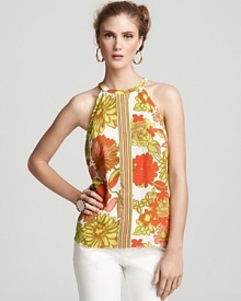 Trina Turk Top - Saskia Silk Mums Print Halter