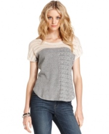 Made of 100% cotton, this knit tee is combines mixed stitches for textural look but stays super-soft. From DKNY Jeans.