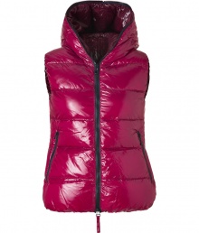 Sporty and sleek, this slim down vest from Duvetica is a cold weather must-have - Hood with decorative zipper trim, dual-zip front closure, sleeveless, zip pockets, quilted - Slim fit - Wear with an oversized pullover, leather leggings or skinny jeans, and booties Sporty and sleek, this slim down vest from Duvetica is a cold weather must-have - Hood with decorative zipper trim, dual-zip front closure, sleeveless, zip pockets, quilted - Slim fit - Wear with an oversized pullover, leather leggings or skinny jeans, and booties
