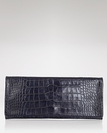 This Elie Tahari clutch brings a textured touch to your evening portfolio with rich, croc-embossed leather, styled to show a hint of skin after dark. This Elie Tahari clutch brings a textured touch to your evening portfolio with rich, croc-embossed leather, styled to show a hint of skin after dark.