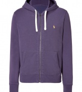 Casual hooded zip-up jacket in purple cotton blend - Classically sporty slim cut, with long sleeves, zip closure and pouch pockets on either side - Drawstring hood - Embroidered Polo logo at chest - A great basic ideal for leisure and sports - Versatile, relaxed style compliments all casual looks, including jeans, chinos and workout gear