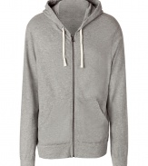 Sporty heather grey vintage zip hoodie - This versatile hoodie is perfect for layering - Luxurious Modal-and-Supima-blend fabrication and slim, modern fit - Pair with jeans, a t-shirt, leather jacket, and boots for urbane cool - Try with a cashmere pullover, trousers, and a wool coat