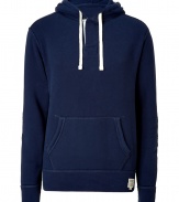 Stylish sweatshirt in fine navy cotton blend - A rugged and cool look from American sportswear maestro Ralph Lauren - Super-soft, machine washable material, slimmer cut - Drawstring hood, long sleeves with elbow patches - Oversize pouch pocket - An ideal modern basic for sports and leisure - Pair with denim, chinos, cords and any athletic pants