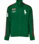 Sporty style goes luxe with this zip up fleece jacket from Polo Ralph Lauren - Stand collar, zip front closure, patch details, stripe detail down arm, back Italy patch, front logo detail - Style with cargo pants, a tee, and retro-inspired trainers