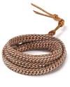 Make a tough-chic statement with this leather and chain bracelet from Chan Luu. This 5-wrap style perfects urban chic, so wear it give looks a downtown edge.