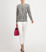 Wonderfully soft cashmere, patterned with an exotic, zebra-striped print.Rib-knit crewneck, cuffs, and hemLong sleevesCashmereDry cleanImported of Italian fabricModel shown is 5'11 (180cm) wearing US size Small. 