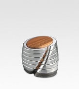 The fusion of function and avant garde design makes this stack of six unusual coasters worthy of a modern art museum. Rounded metal edging makes them a durable choice that will be cherished for years to come. From the Anvil Collection Set of 6 Alloy metal 4W X 4½H X 5D Wipe clean Imported 