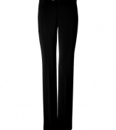 Edgy crepe stretch straight leg pants from Joseph - These ultra-luxe pants have an edgy rocker vibe and a flattering fit - Straight leg silhouette and back button pockets - Wear with a sheer blouse, platforms, and a bold-shoulder blazer