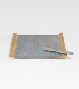A beautiful design inspired by the sunbaked Mediterranean shoreline, handcrafted in pristine porcelain and framed with 24k gold glaze along the handles. Includes a stainless steel cheese knife 13 X 8 Made in USA 