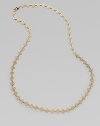 Adorable mini clovers are linked together to make this elegant piece.16k goldplated brassLength, about 18Lobster claspImported