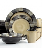 Effortlessly stylish, the Horizon Grey dinnerware set is striped with handsome neutrals and reactive glaze for a table setting that's literally one of a kind. Featuring hardy stoneware from Mikasa.