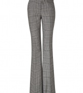 Perfect for busy days at the office, Rachel Zoes glen plaid trousers are a contemporary choice guaranteed to add a chic edge to your outfit - Side and back slit pockets, zip fly, hidden hook and bar closure - Tailored fit, flared leg - Team with button-downs and heels, or go all out and wear as a suit