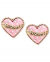 Fall in love with these stud earrings from Betsey Johnson. Crafted from gold-tone mixed metal, the pair is adorned with sparkling crystal accents-enough to tug at your heartstrings. Approximate drop: 3/5 inch.