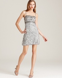 A lavishly embellished bodice tops off a rosette-adorned skirt to stunning perfection on this Sue Wong strapless dress. A lavishly embellished bodice tops off a rosette-adorned skirt to stunning perfection on this Sue Wong strapless dress.