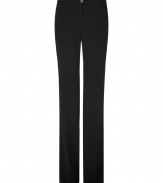 Ultra-chic, these straight leg pants from Etro will inject of-the-moment style into any ensemble - Flat front, belt loops, off-seam pockets, back welt pockets, straight leg with creasing - Wear with a billowy printed blouse, platform sandals, and an oversized tote